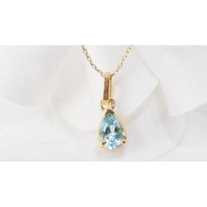 Collier Solitaire En Or Jaune Et Topaze Bleue