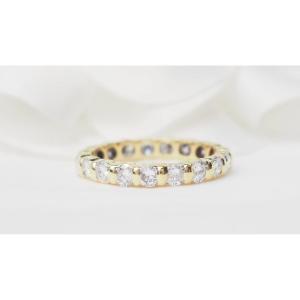 American Wedding Band In Yellow Gold And Diamonds 1.33ct