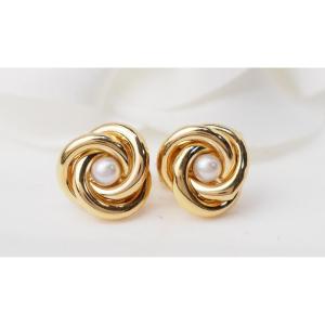 Paire De Boucles d'Oreilles En Or Jaune Et Perle De Culture