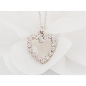 Collier Pendentif Coeur En Or Blanc Et Diamants