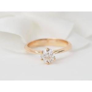 Bague Solitaire En Or Rose Et Diamant 0.74ct Certifié