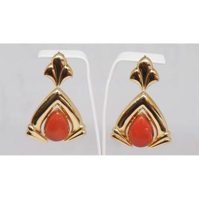 Vintage Earrings In Yellow Gold And Coral