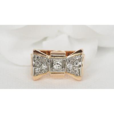 Tank Ring In Rose Gold And Platinum Set With Diamonds