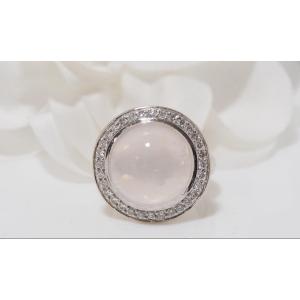 Bague En Blanc, Quartz Rose Et Diamants