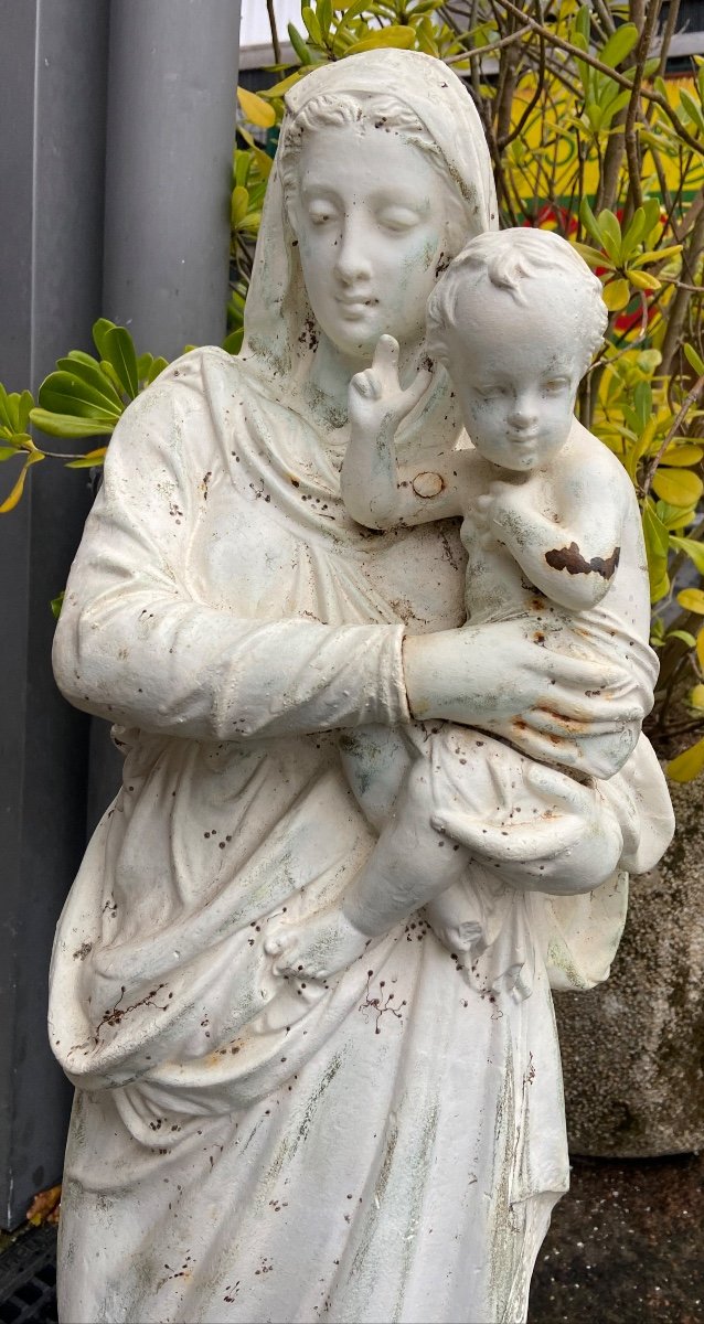 Vierge à L’enfant En Fonte XXeme-photo-3