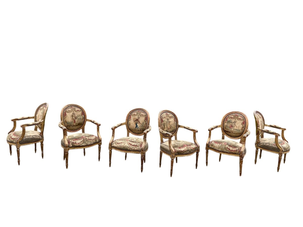 Ensemble 6 Fauteuils d'époque Louis XVI Du 18ème Siècle-photo-2