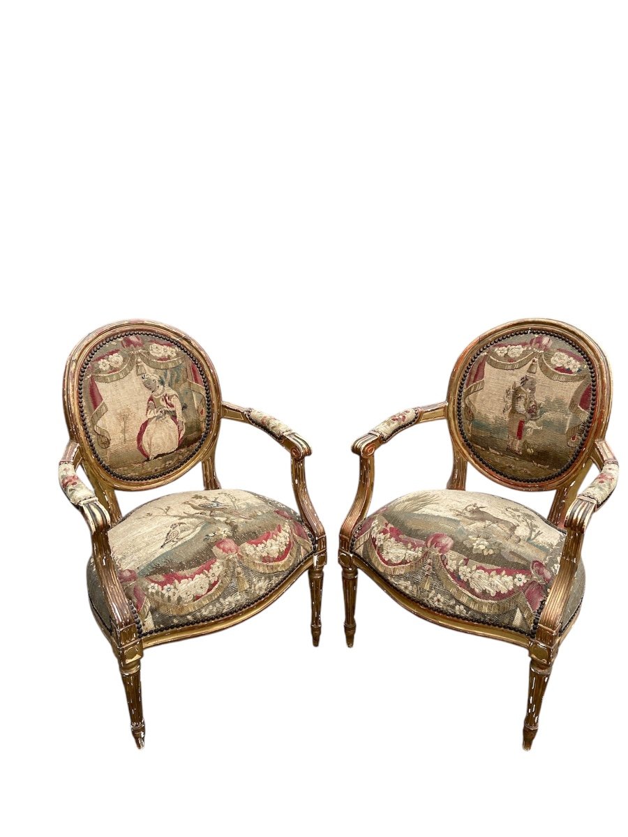 Ensemble 6 Fauteuils d'époque Louis XVI Du 18ème Siècle-photo-3