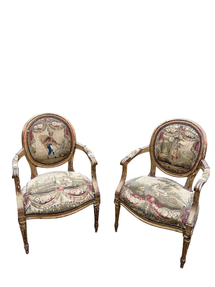 Ensemble 6 Fauteuils d'époque Louis XVI Du 18ème Siècle-photo-1