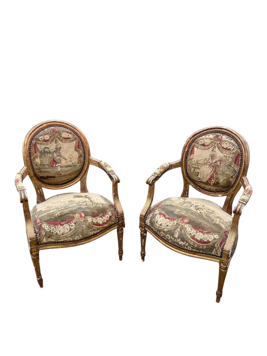 Ensemble 6 Fauteuils d'époque Louis XVI Du 18ème Siècle-photo-2