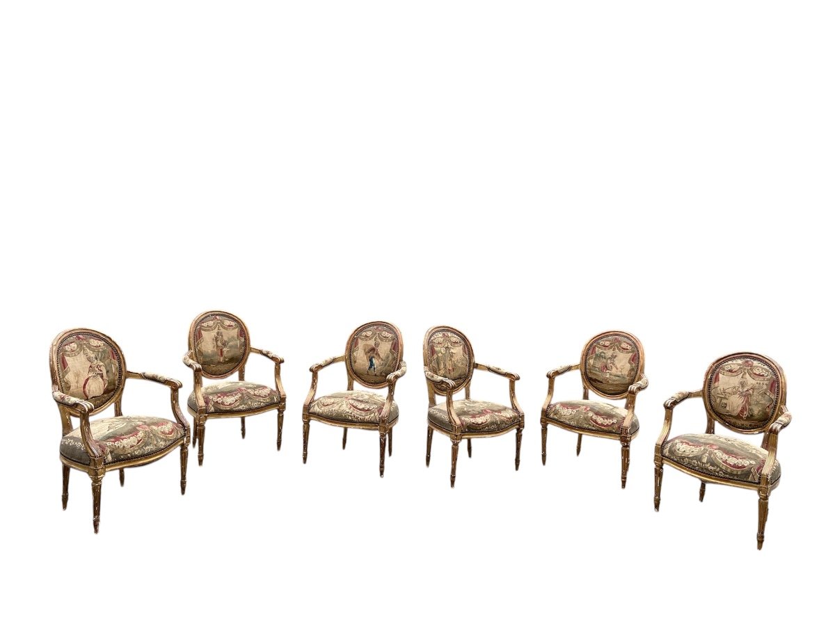 Ensemble 6 Fauteuils d'époque Louis XVI Du 18ème Siècle-photo-7