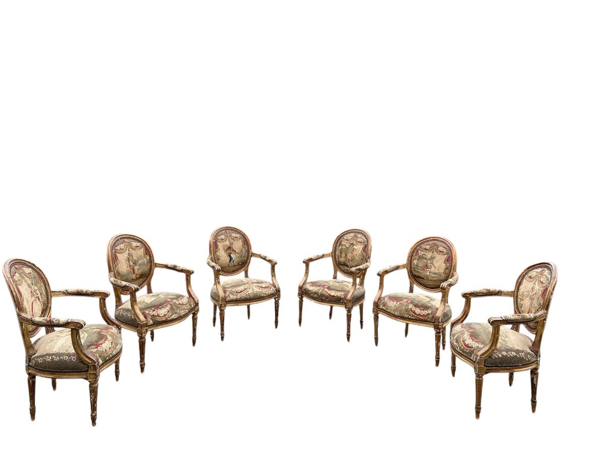 Ensemble 6 Fauteuils d'époque Louis XVI Du 18ème Siècle