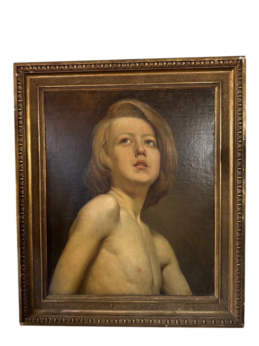 Oil On Canvas Portrait Of Boy 