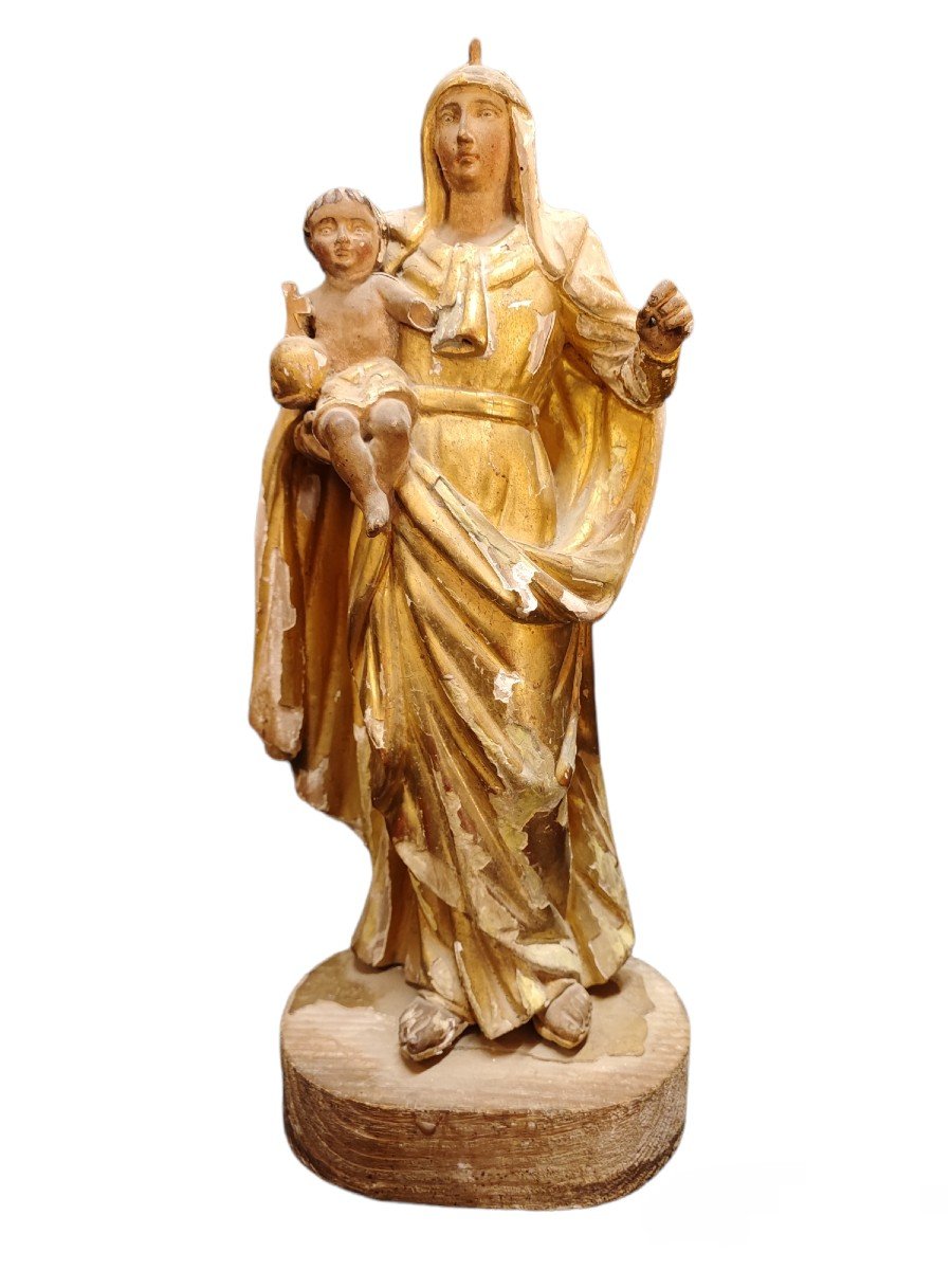 Vierge Marie En Bois Dorée