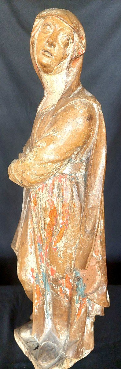 Vierge De Calvaire En Bois Polychrome. Fin Du XVIe Siècle-photo-3