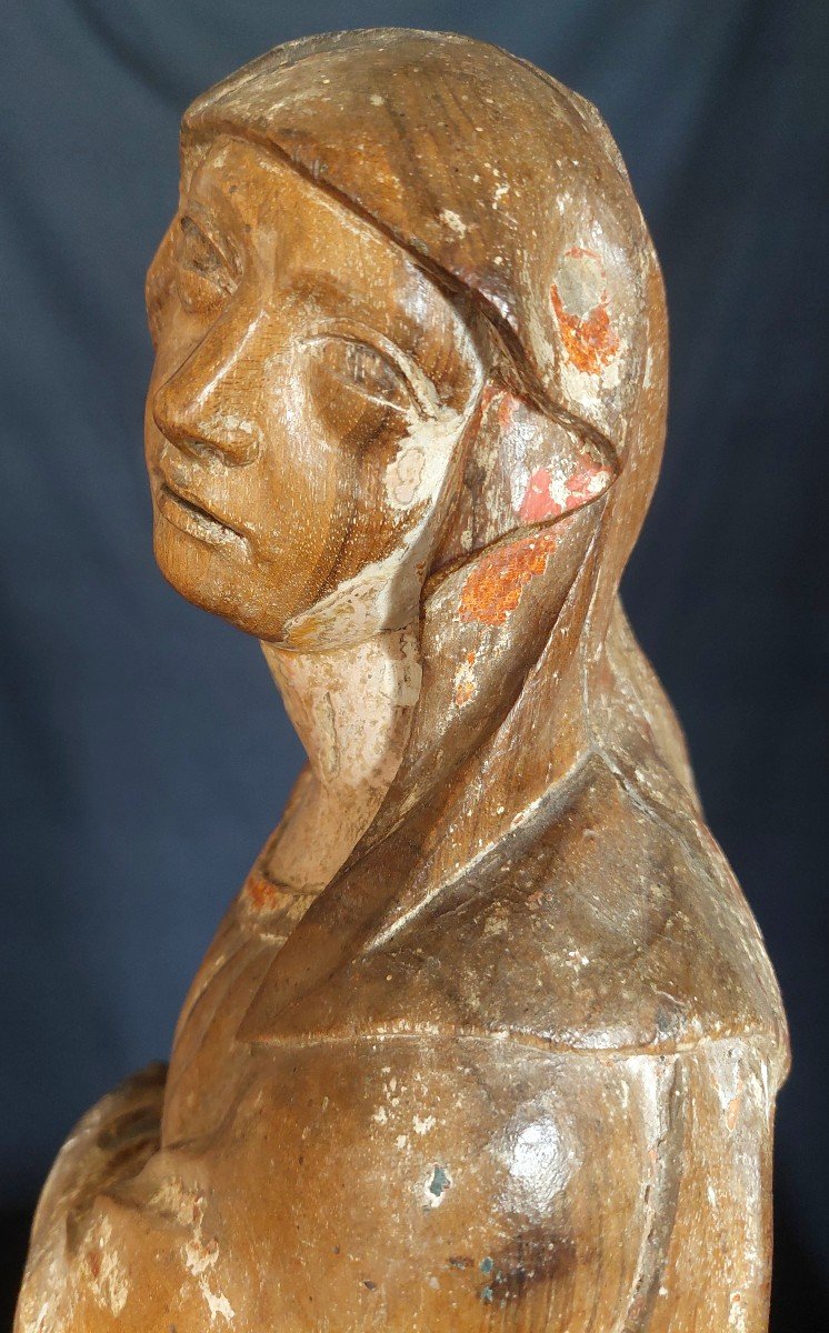 Vierge De Calvaire En Bois Polychrome. Fin Du XVIe Siècle-photo-4