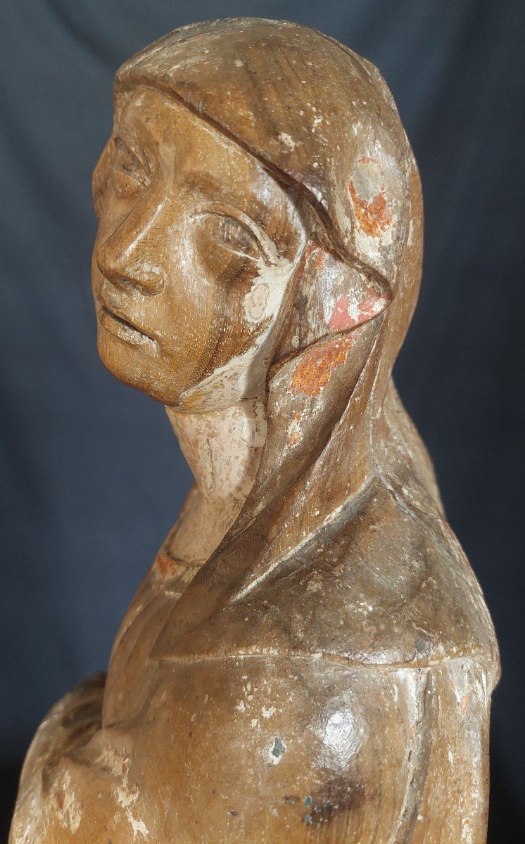 Vierge De Calvaire En Bois Polychrome. Fin Du XVIe Siècle-photo-5