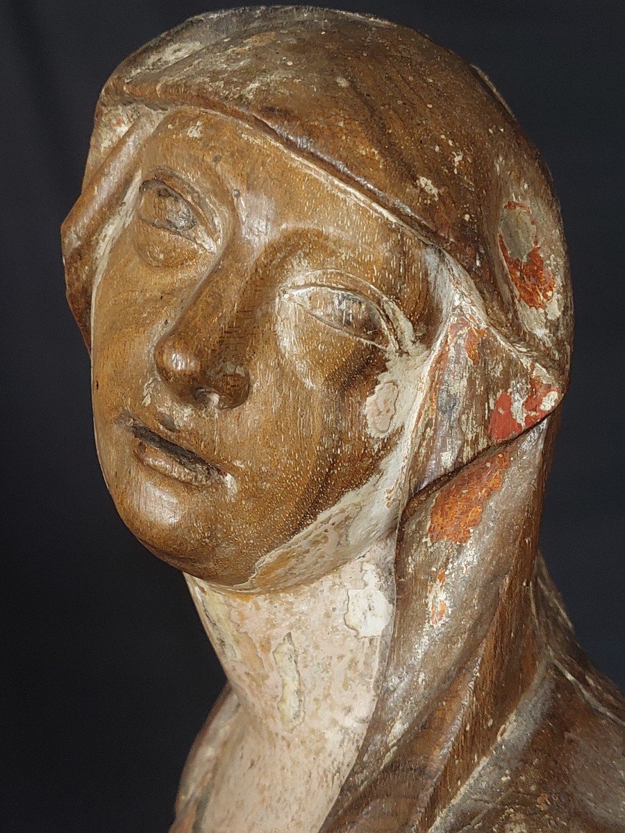 Vierge De Calvaire En Bois Polychrome. Fin Du XVIe Siècle-photo-8