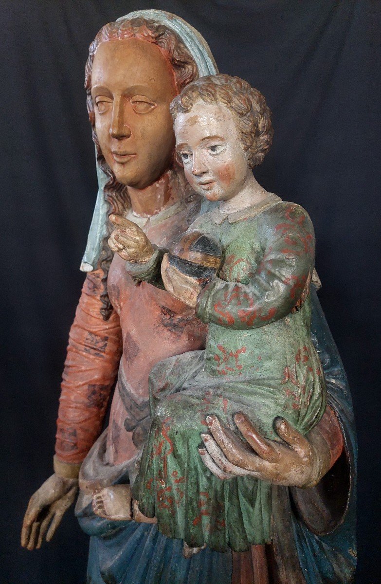 Large Virgin And Child In Polychrome Wood XVIth Century France Or Switzerland-photo-4