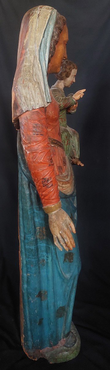 Large Virgin And Child In Polychrome Wood XVIth Century France Or Switzerland-photo-4