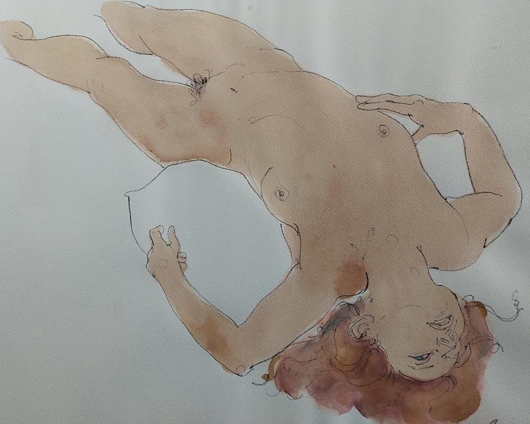 Nu Feminin Roux Aquarelle  de Michael Bastow Encadrement sous verre-photo-4