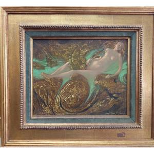 Danae huile sur toile symboliste sujet mythologique par Jean Pierre Alaux