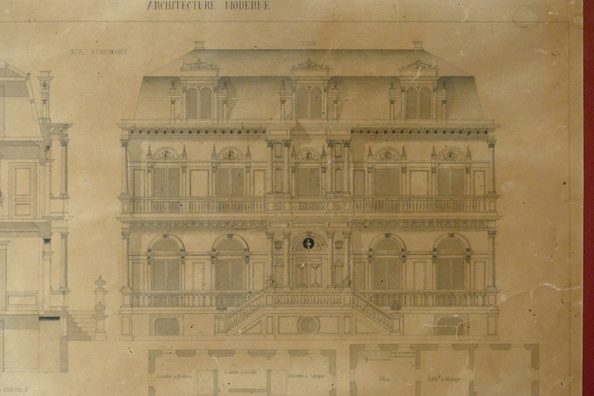 Late 19th Century Architectural Drawing, Renaissance Style, Jean Lacoste, 1896.-photo-3