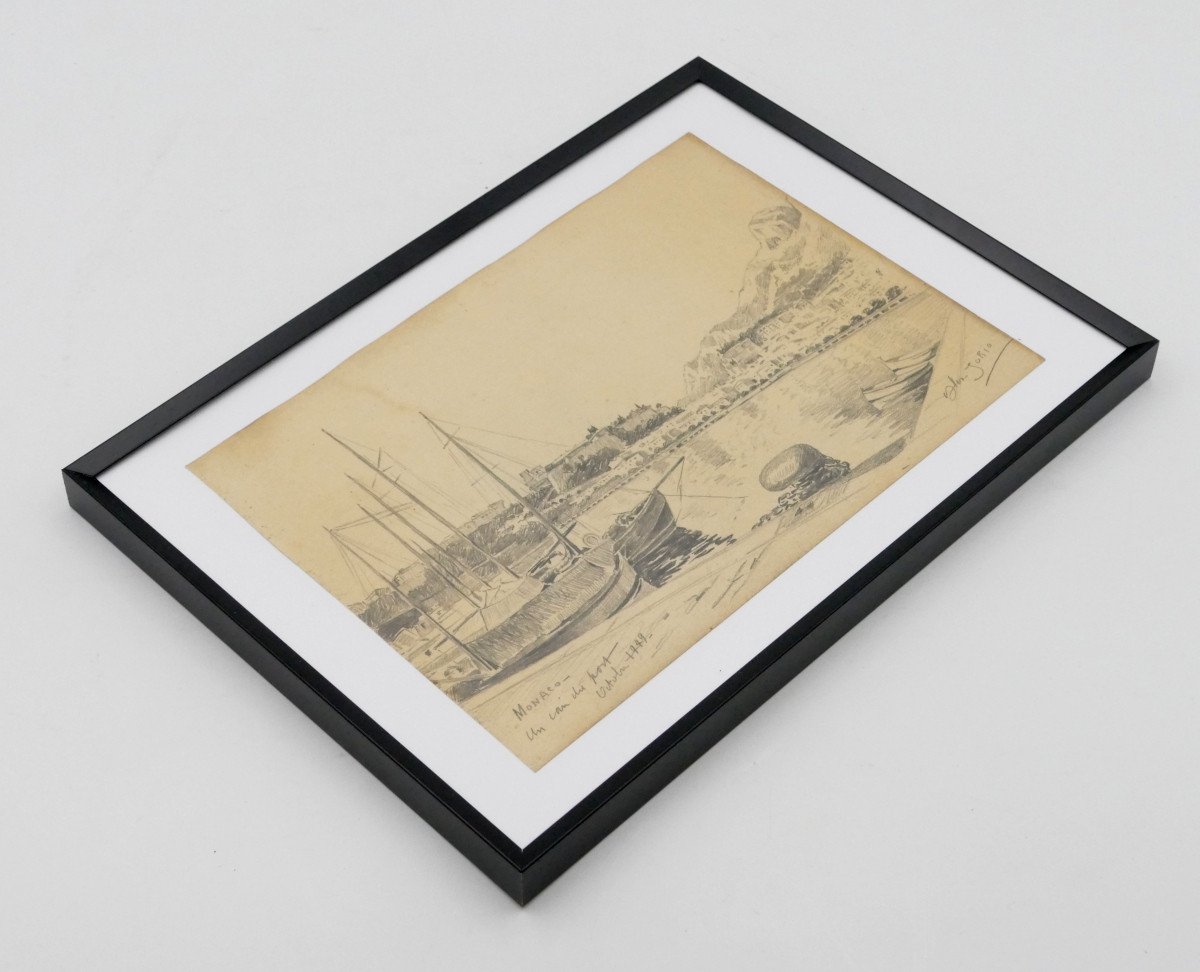 “view Of The Port Of Monaco, 1949”, Graphite Drawing, Alex Jorio.-photo-1