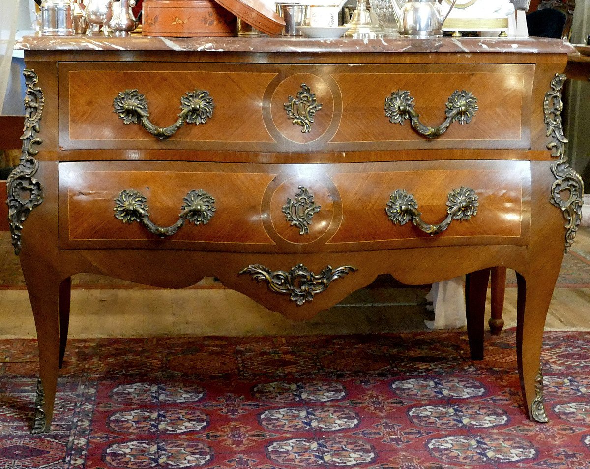 Commode Galbée En Marqueterie De Style Louis XV, XXe Siècle.-photo-3