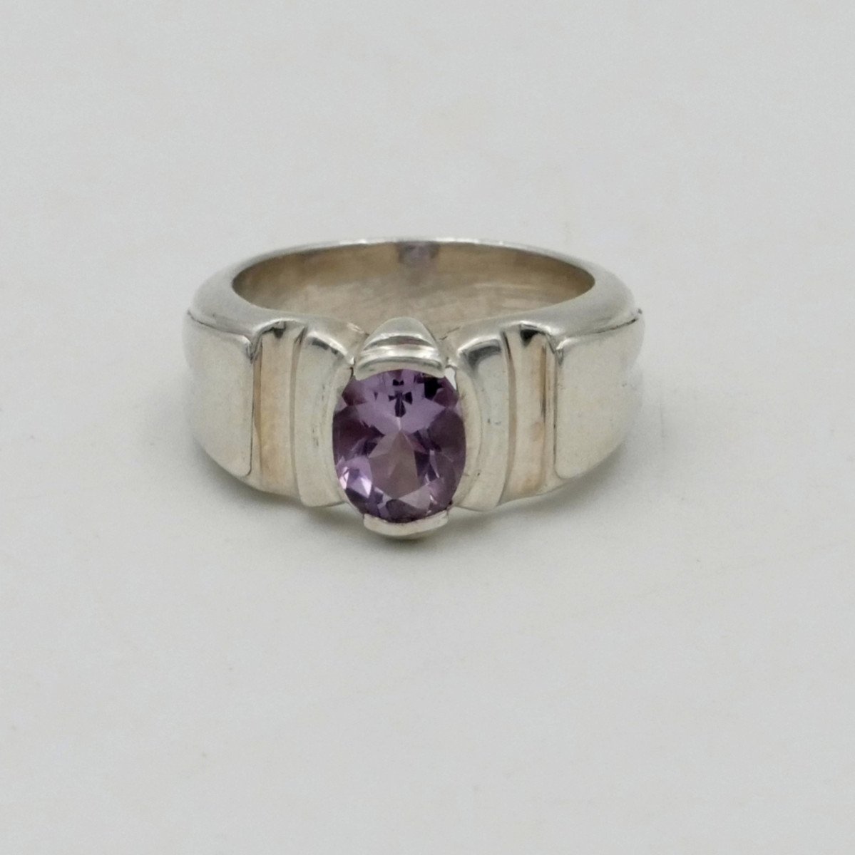 Unisex Ring In Sterling Silver And Amethyst, Finger Size 52.-photo-3