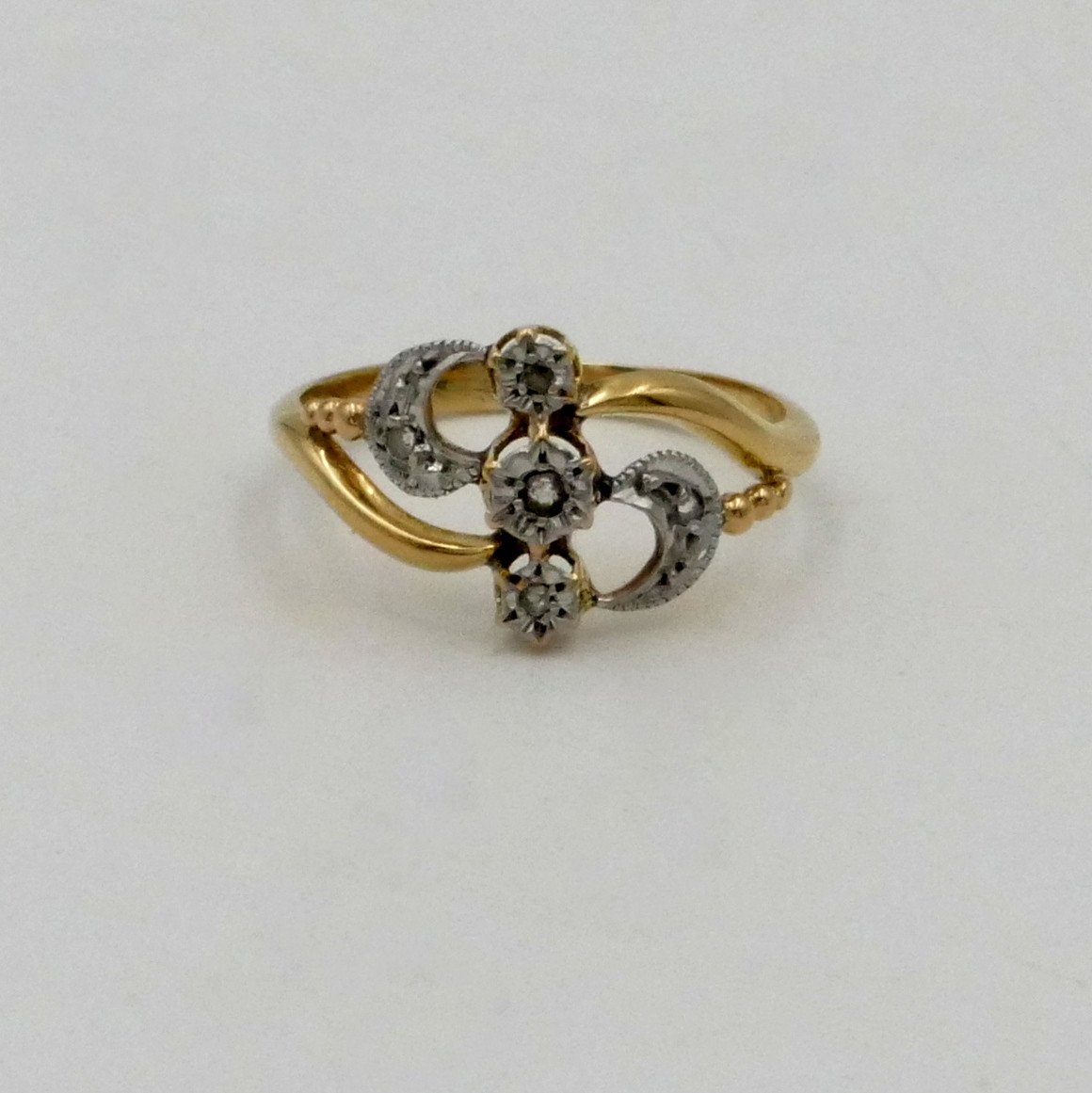 Art Nouveau Ring, Yellow Gold, White Gold, White Stones, Tdd 54.5.-photo-2