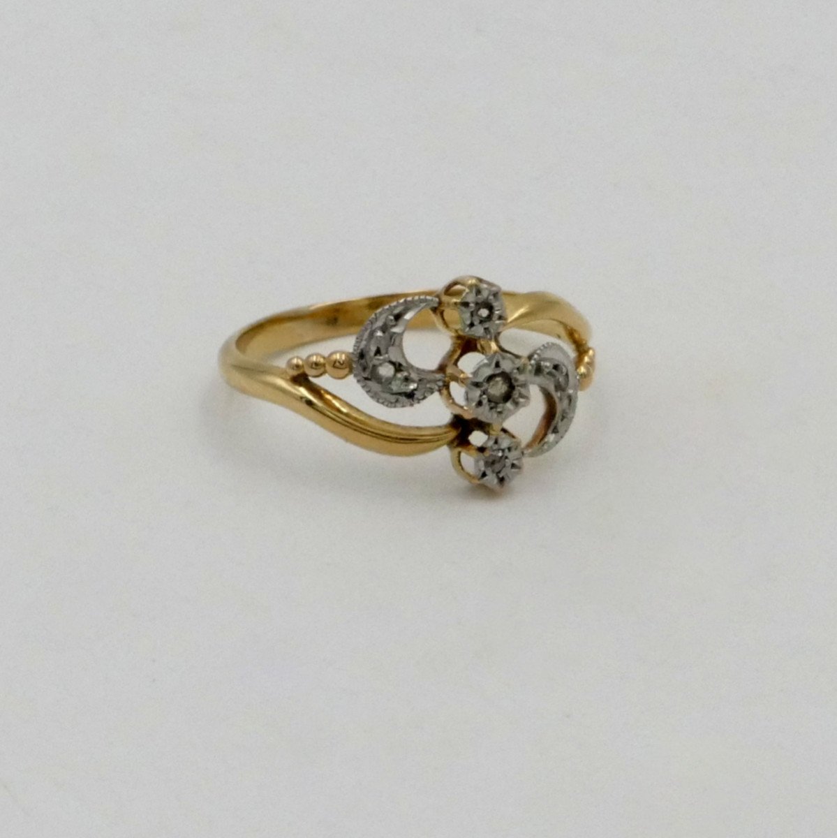 Art Nouveau Ring, Yellow Gold, White Gold, White Stones, Tdd 54.5.-photo-1