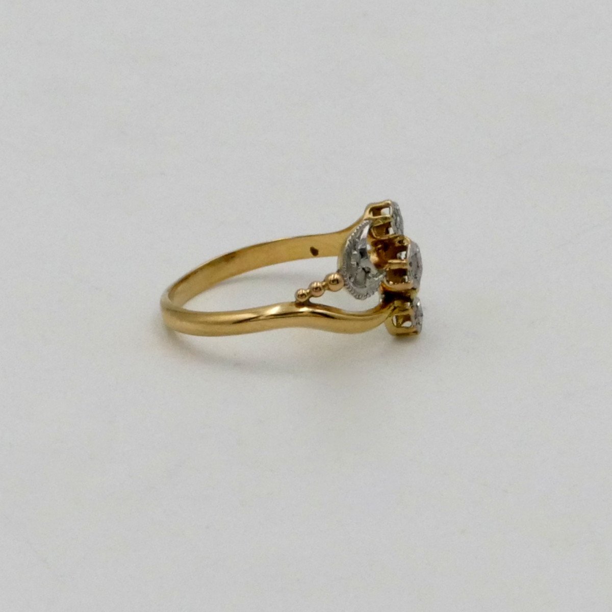 Art Nouveau Ring, Yellow Gold, White Gold, White Stones, Tdd 54.5.-photo-2