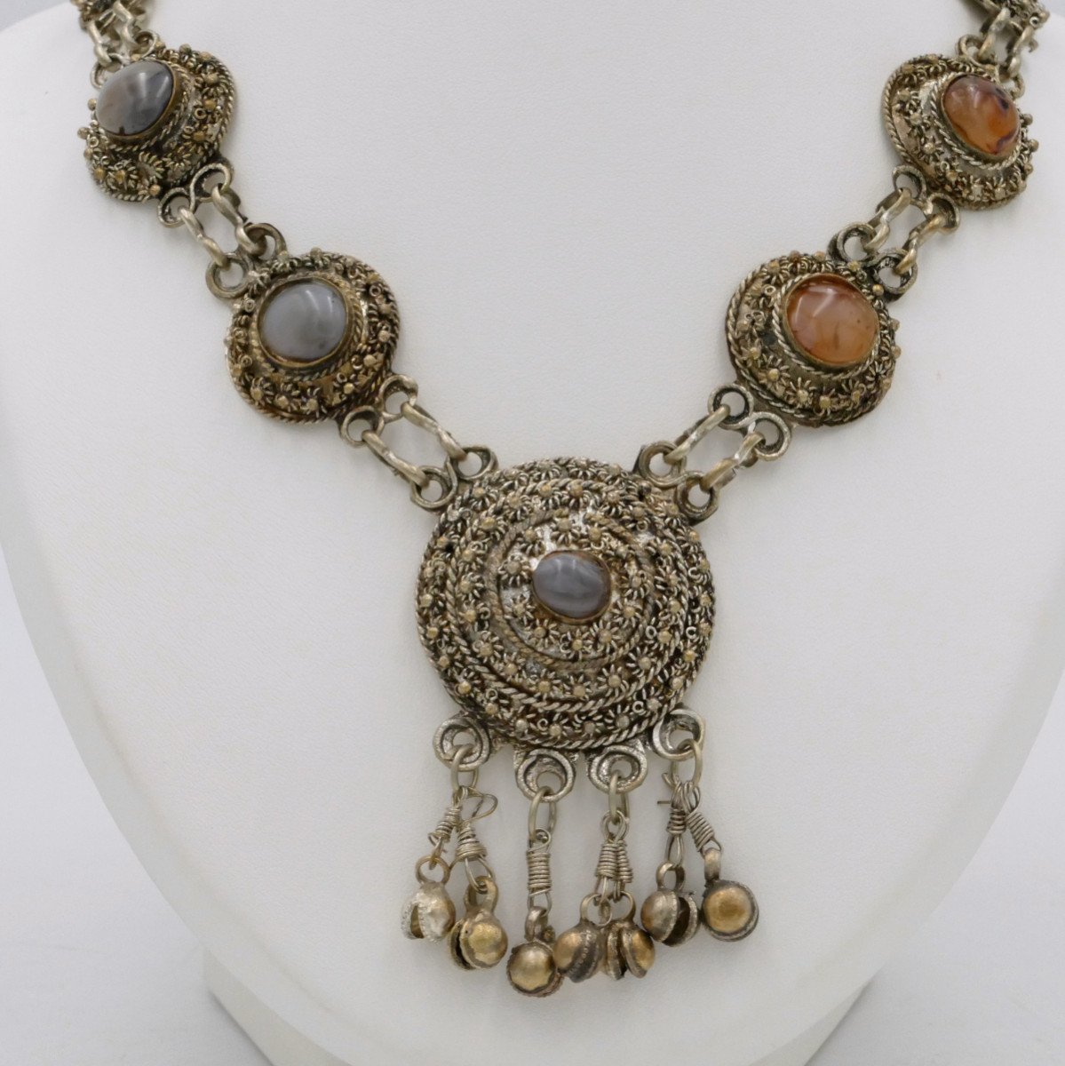 Important Collier Oriental Avec Agates, XX Siècle.-photo-2