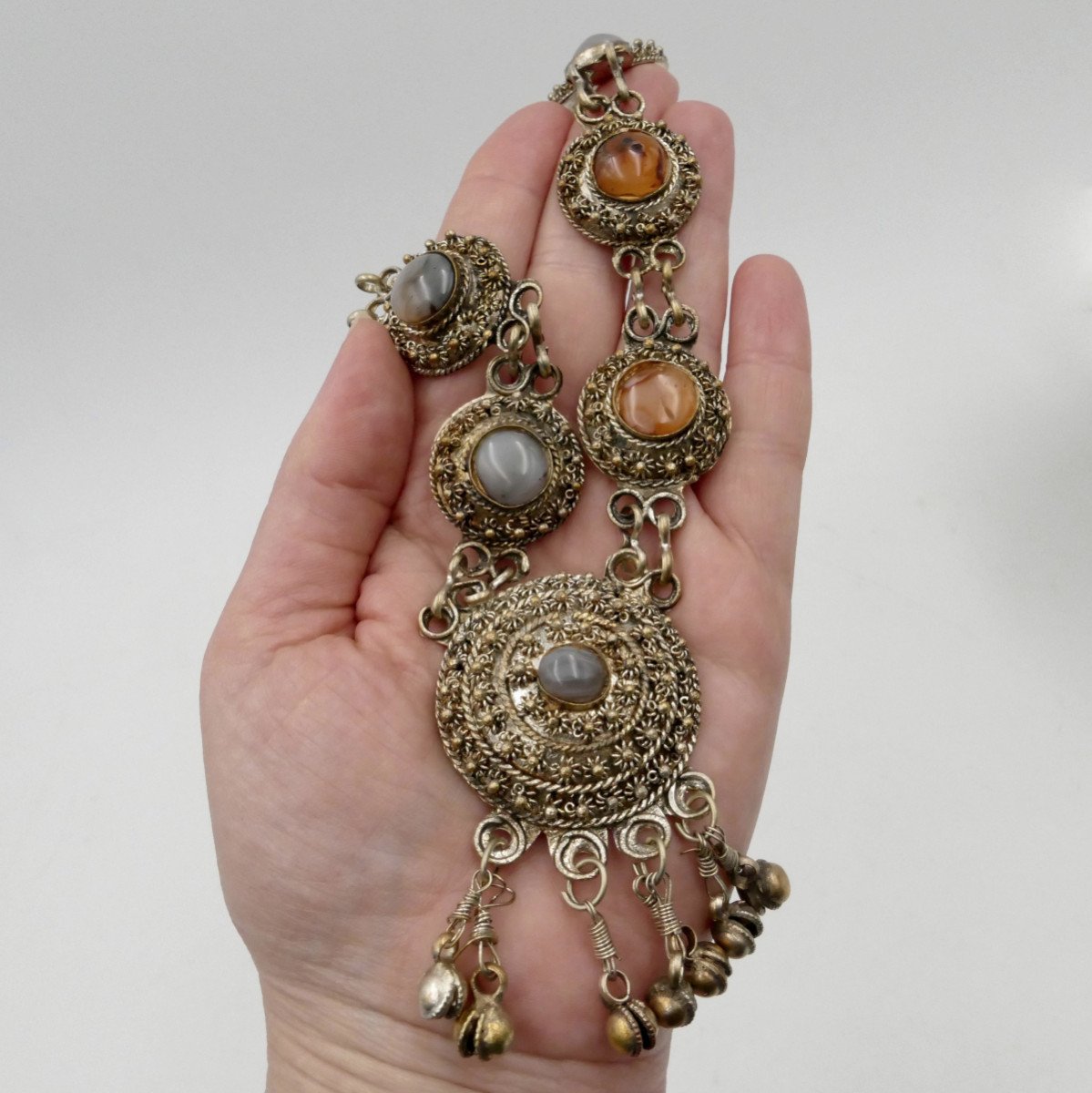 Important Collier Oriental Avec Agates, XX Siècle.-photo-1