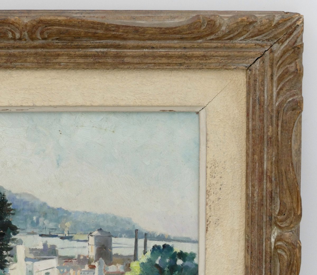 “view Of The Bay Of Algiers”, Oil Painting On Cardboard, Mid-20th Century.-photo-4