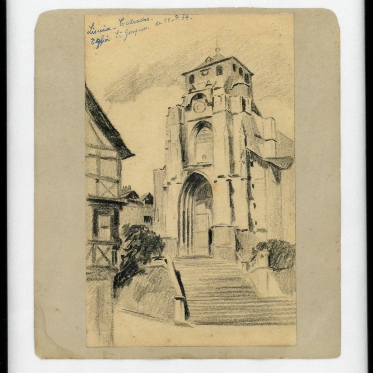 « Lisieux, Calvados, église Saint-Jacques », Dessin Au Graphite, Alex Jorio, 21 Juin 1934.