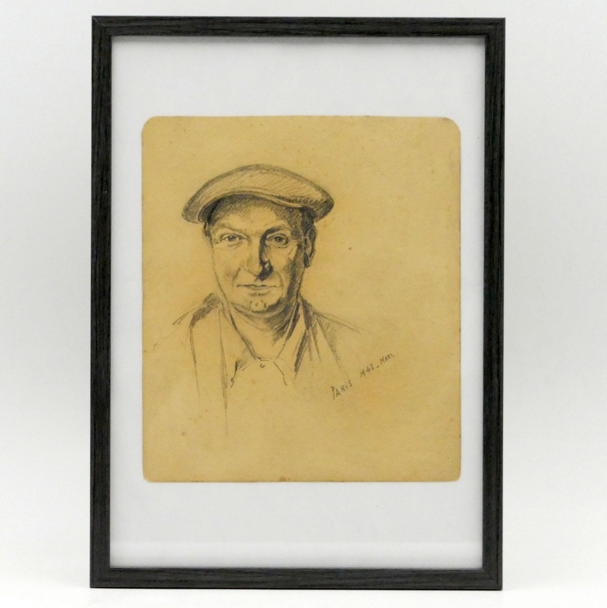 « L'homme Au Béret », Dessin Au Graphite, Alex Jorio, Paris Mars 1943.-photo-2