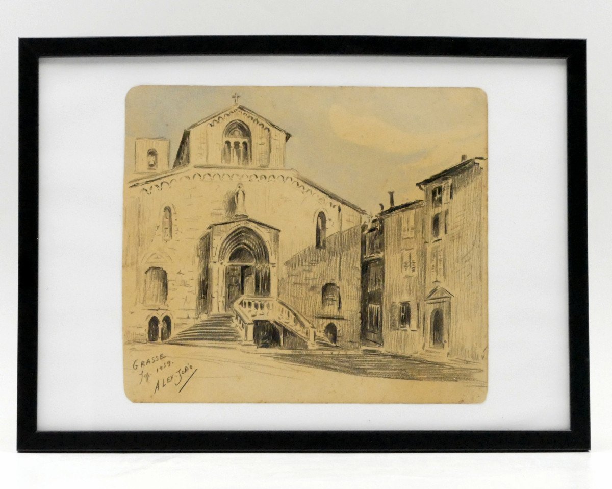 “grasse”, View Of Notre Dame Du Puy, Graphite Drawing, Alex Jorio, September 1939.-photo-2