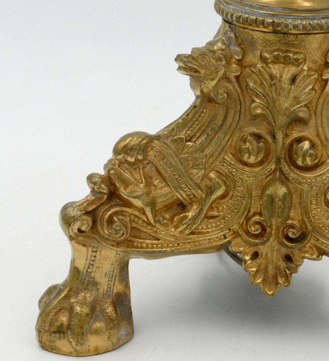 Neo-gothic Candlestick, Bronze And Brass, 19th Century.-photo-2