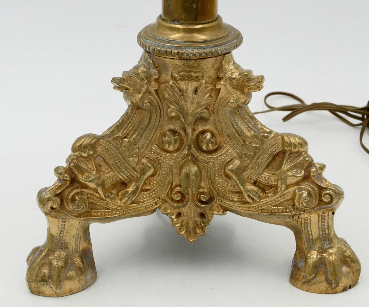 Neo-gothic Candlestick, Bronze And Brass, 19th Century.-photo-2