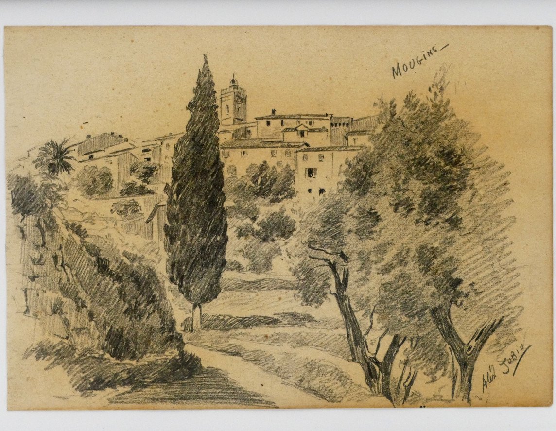 « Vue De Mougins », Dessin Au Graphite, Alex Jorio.