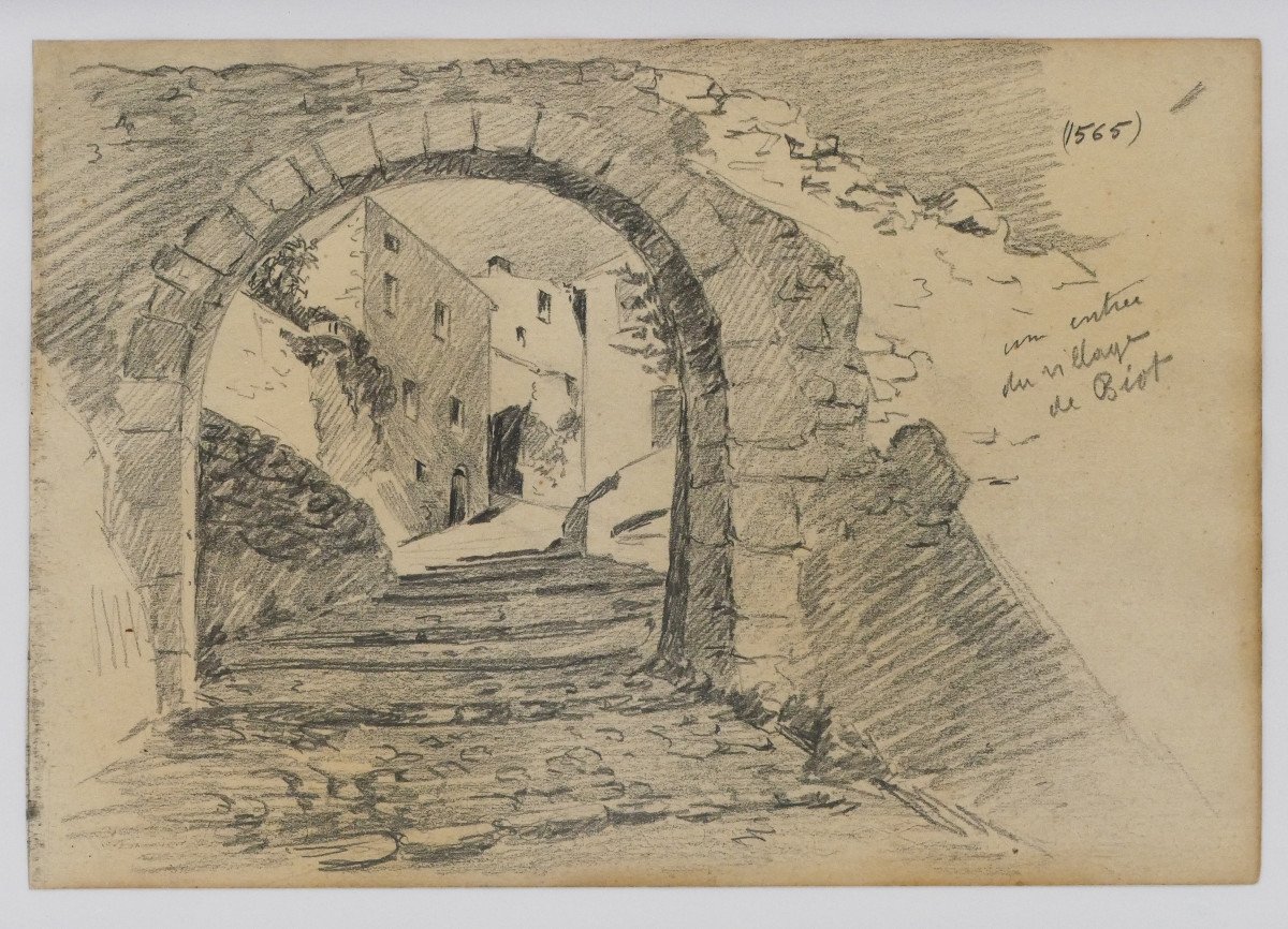 “an Entrance To The Village Of Biot”, Graphite Drawing, Alex Jorio.