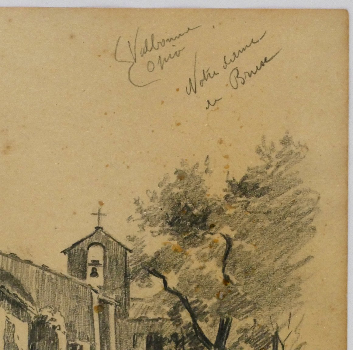 “view Of The Notre-dame Du Brusc Church” (châteauneuf-grasse), Graphite Drawing, Alex Jorio.-photo-3