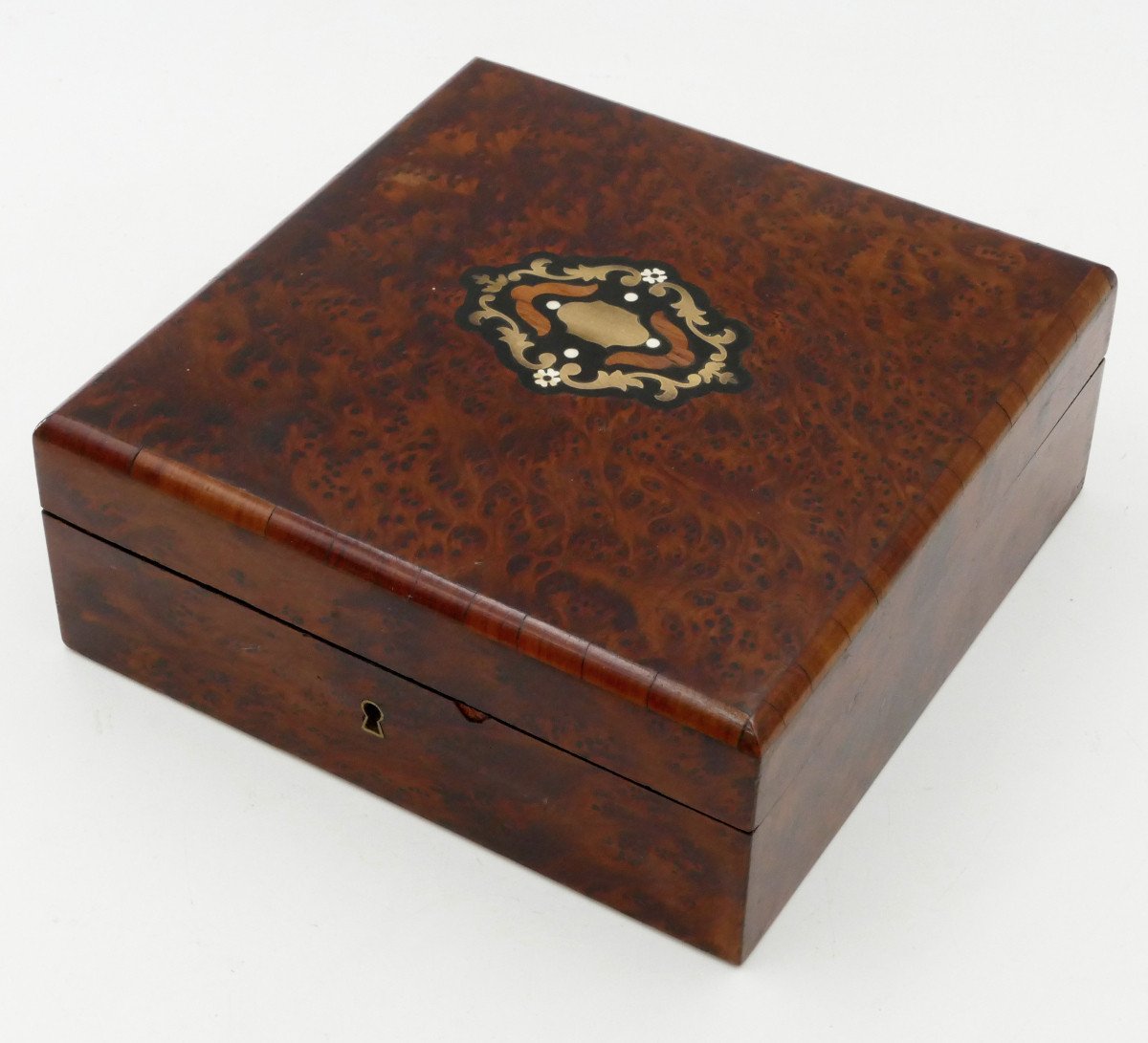 Jewelry Box Magnifying Glass Marquetry Brass Napoleon III 19th Century.