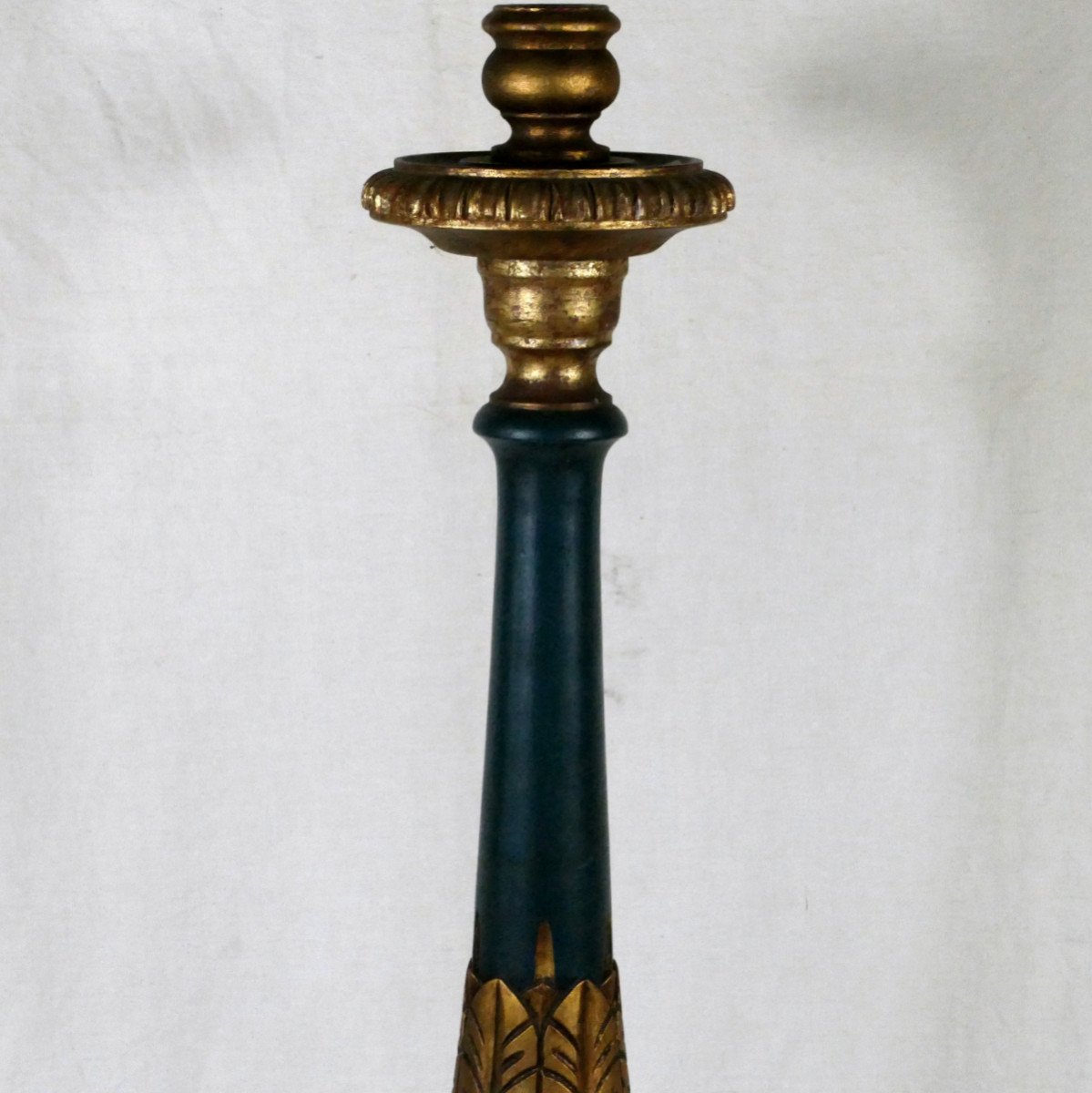 Grande Torchère En Bois Et Stuc Vert Et Or Dans Le Goût Du XVIIIe, Début XXe Siècle.-photo-2