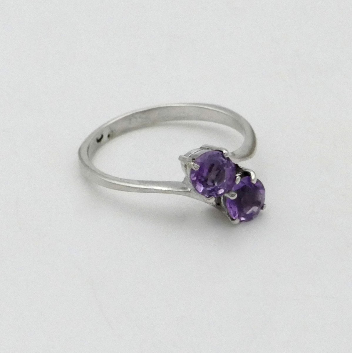 "you And Me" Ring In Amethysts And Solid Silver, Finger Size 55.-photo-2