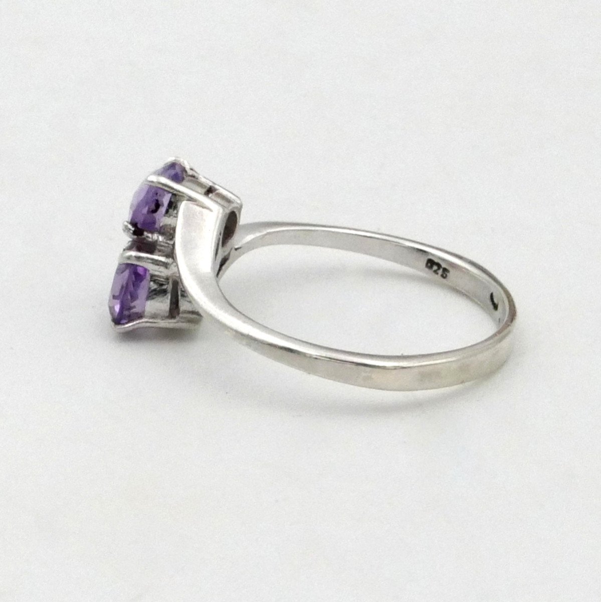 "you And Me" Ring In Amethysts And Solid Silver, Finger Size 55.-photo-3