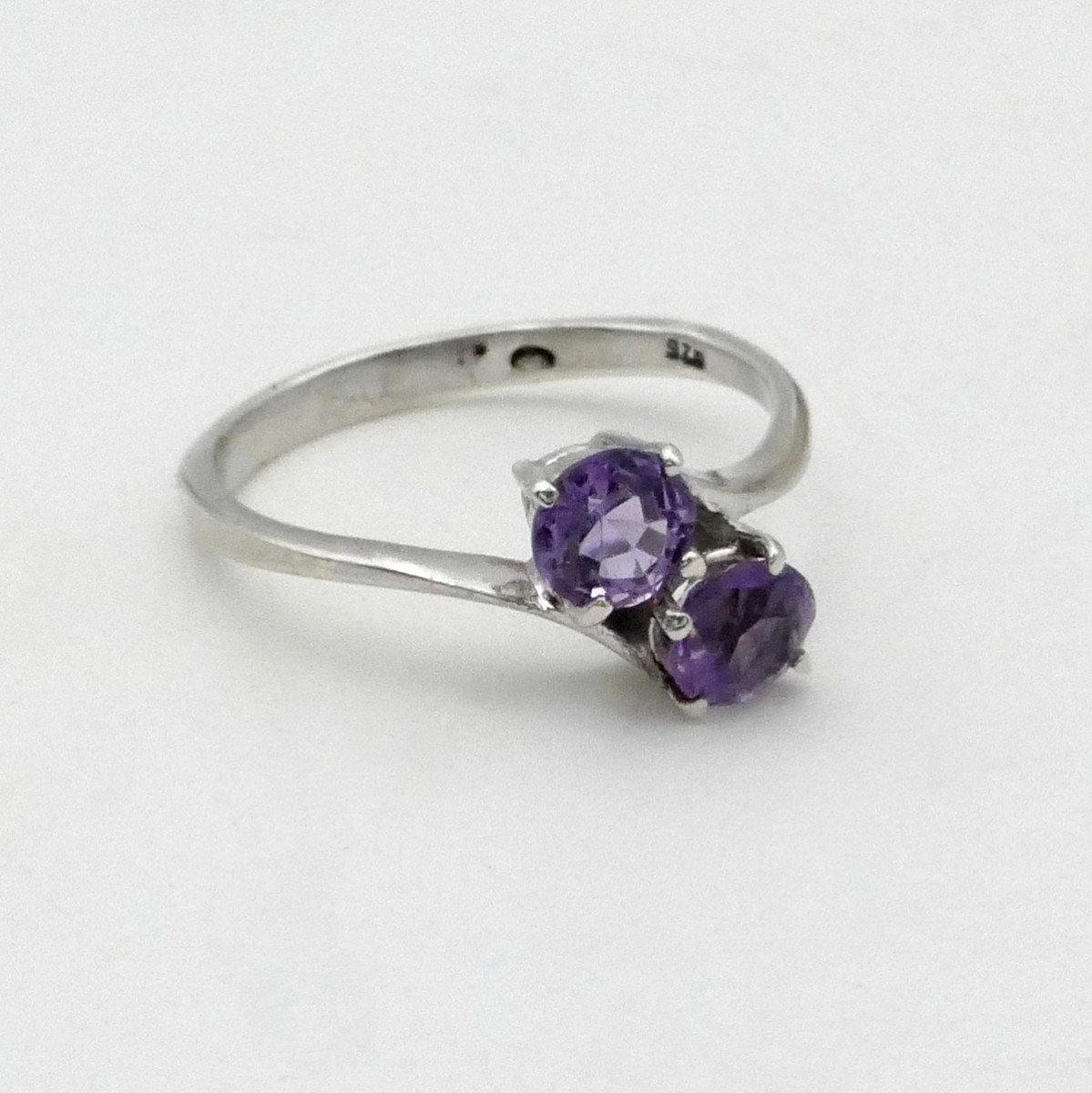 "you And Me" Ring In Amethysts And Solid Silver, Finger Size 55.-photo-2