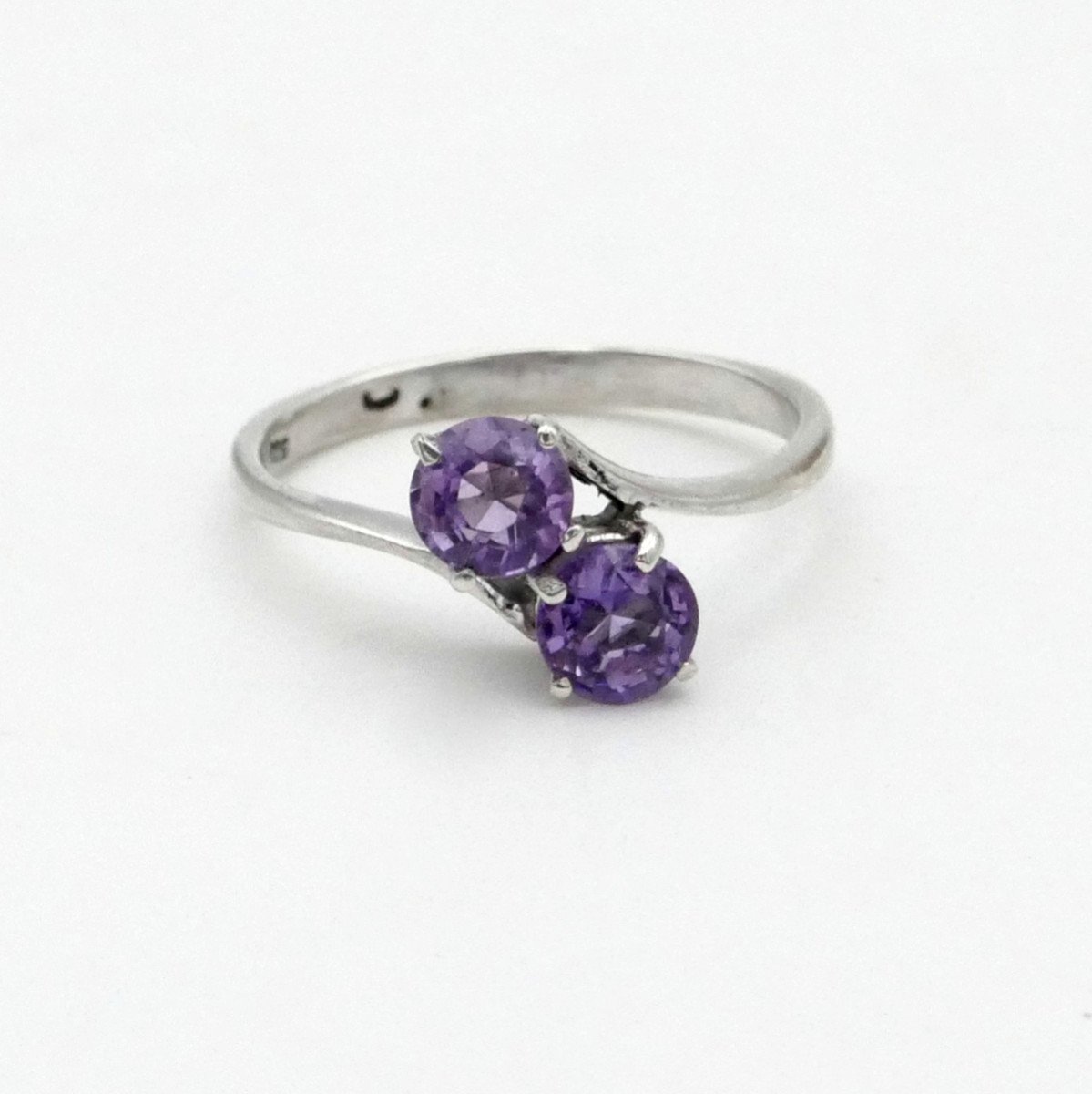 "you And Me" Ring In Amethysts And Solid Silver, Finger Size 55.