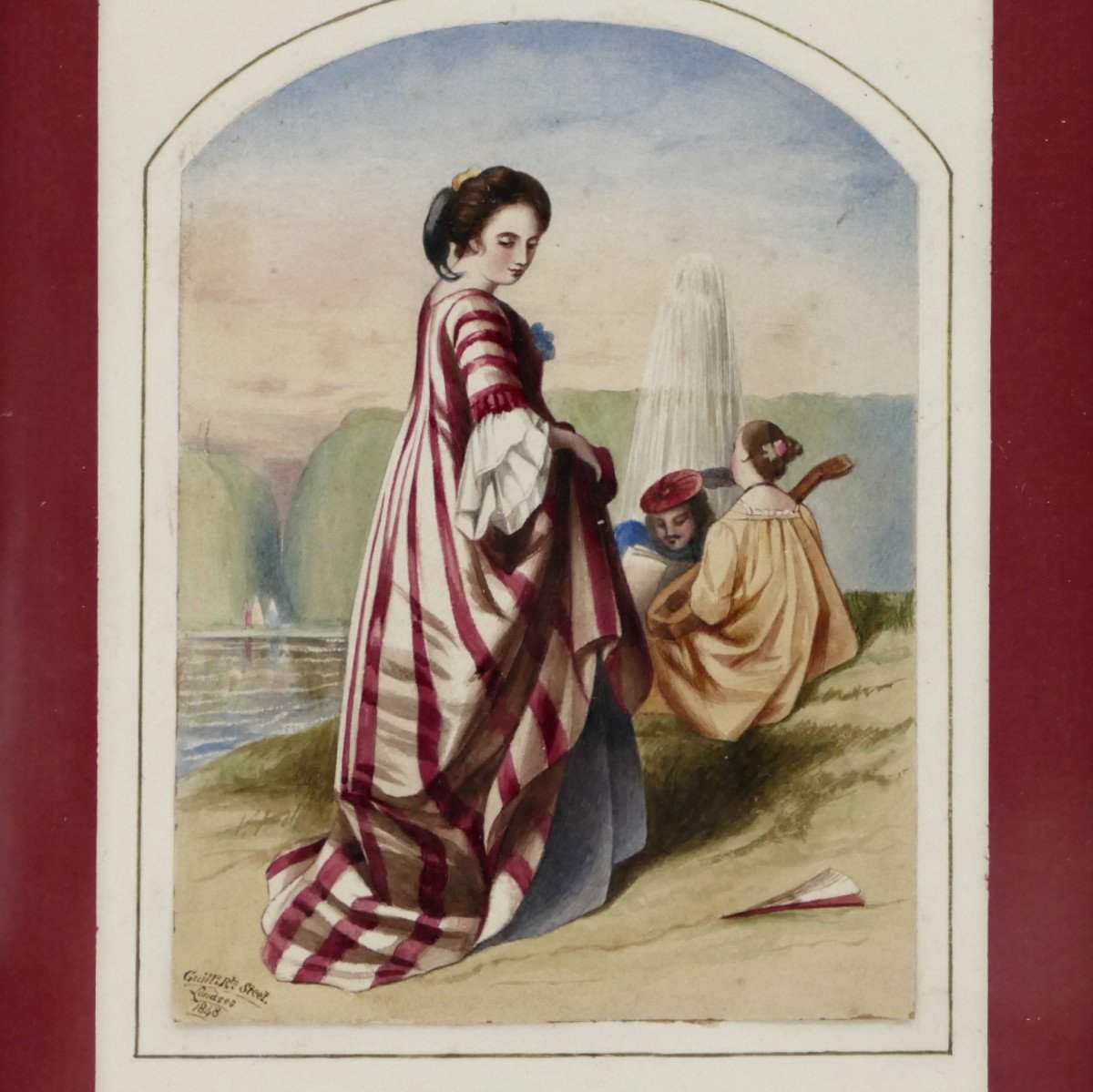 Elegant Londoner Out For A Walk, Watercolor 1848.-photo-2